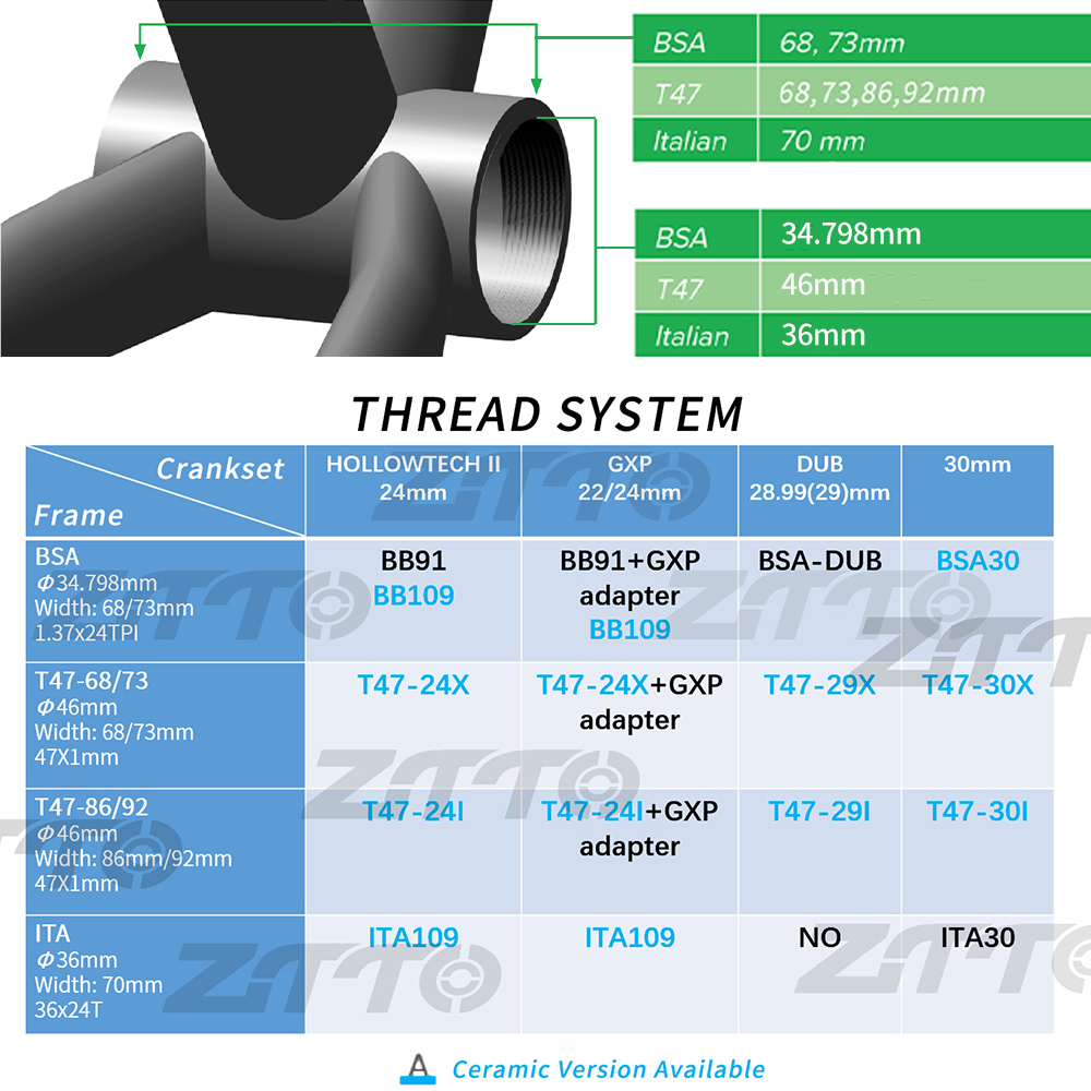 ZTTO bicicletta T47 movimento centrale 24 guarnitura doppiare 29 30mm filettatura cuscinetto sigillata 47 68 73mm conchiglia 28.99mm spline asse MTB strada bicicletta