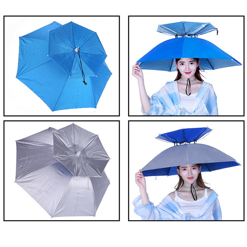 Chapéu guarda-chuva de camada dupla, chapéu ajustável para pesca, acampamento, dia chovendo, mão livre, guarda-chuva, praia, guarda-sol, chapéus dobráveis