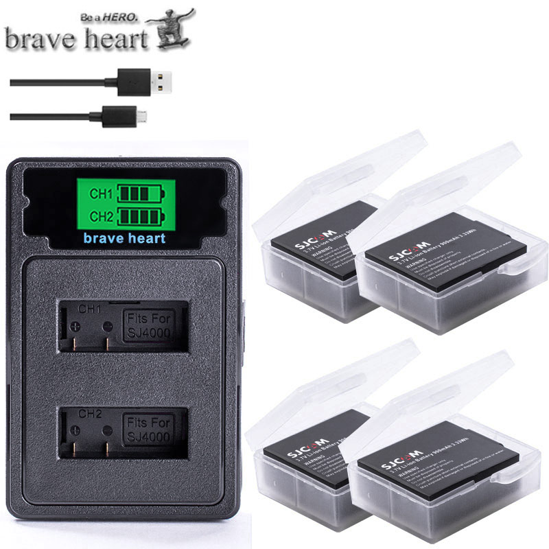 cargador USB Dual SJCAM sj4000 + sj 4000 sj 5000 sj 6000 para cámara sj4000 sj5000 sj6000 sj7000 SJ8000 SJ M10 original: charger and 4battery