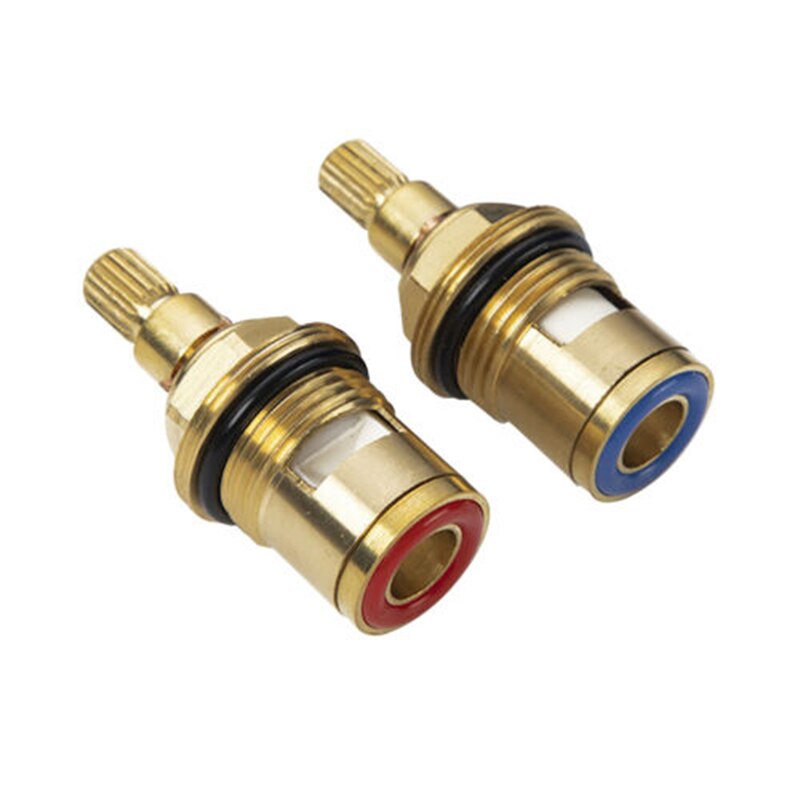 2PCs Tap Valves Replacement 1/2" Brass Tap Cartridge Valves Ceramic Disc Gland Quarter Turn 20 Teeth Fitting Connections