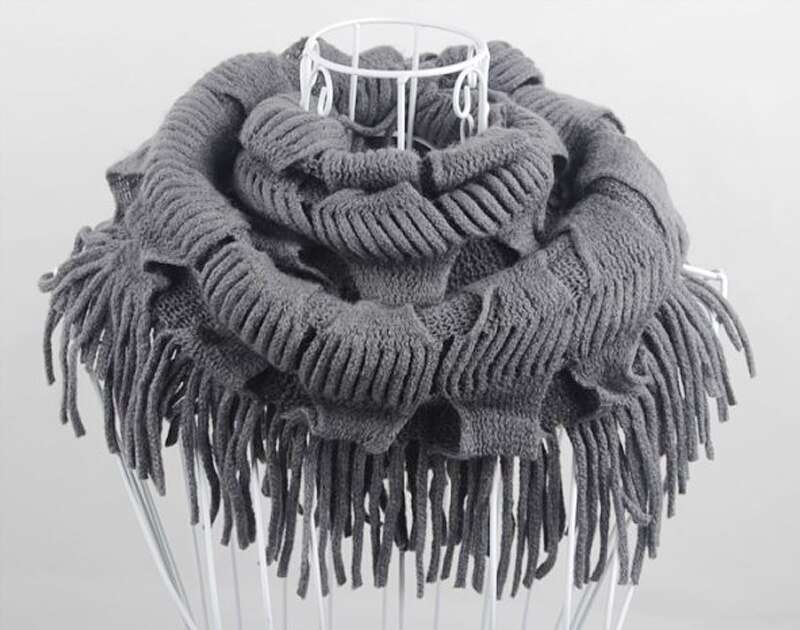 Naiveroo kvinders vinter bløde varme frynser kvaster halstørklæde hals ring wrap sjal strikkede tørklæder tilbehør solid: 6