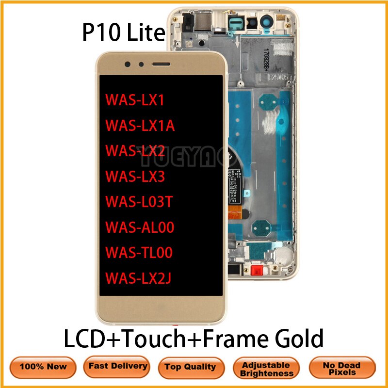 Pantalla LCD de 5,2 pulgadas con marco para Huawei P10 Lite, pantalla Lcd, digitalizador táctil, conjunto de pantalla LCD y Marco: LCD WithFrame Gold