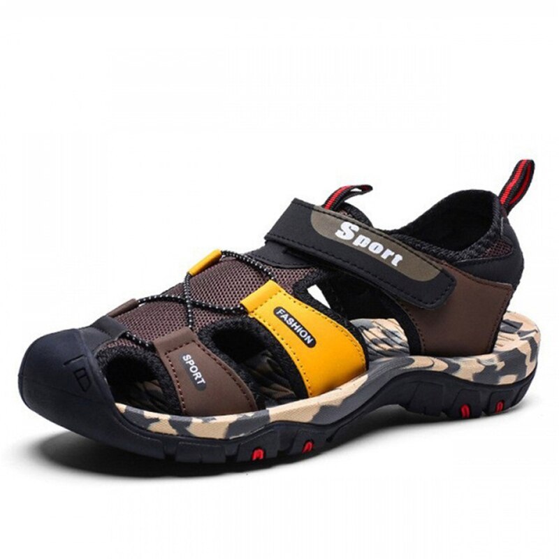 Sandalias con punta envolvente para hombre, zapatos deportivos transpirables para exteriores, anticolisión, zapatillas de playa antideslizantes para verano: Gray yellow / 39