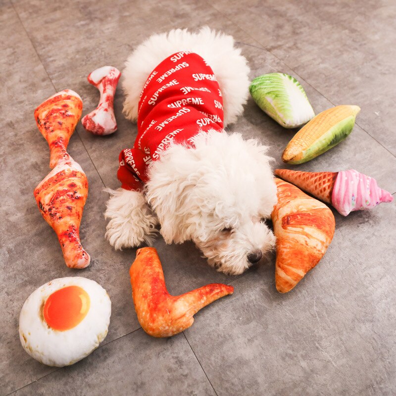 Dog Chew Toys Simulation Ice Cream Fruit Bread Squeeze Sound Pet Toy Play Chew Anti Bite Dog Toys