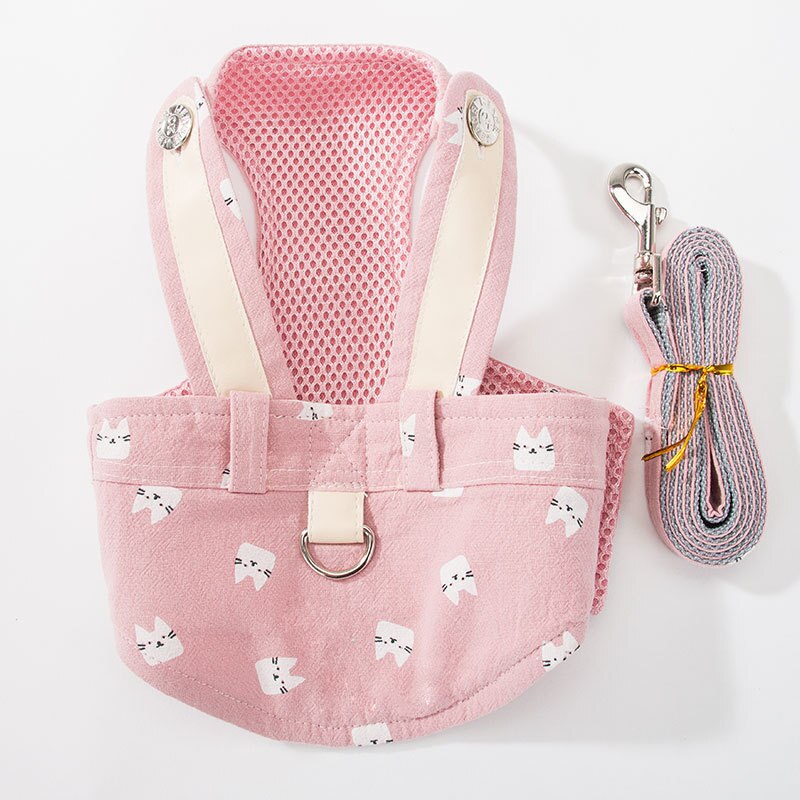 Cute Pet Cat Harness Leash Set Pet Chest Strap Breathable Pet Walking Rope For Kitten Cats Pet Vest Harness Rope Cat Leash: Pink-mesh / S - Cat within 4kg