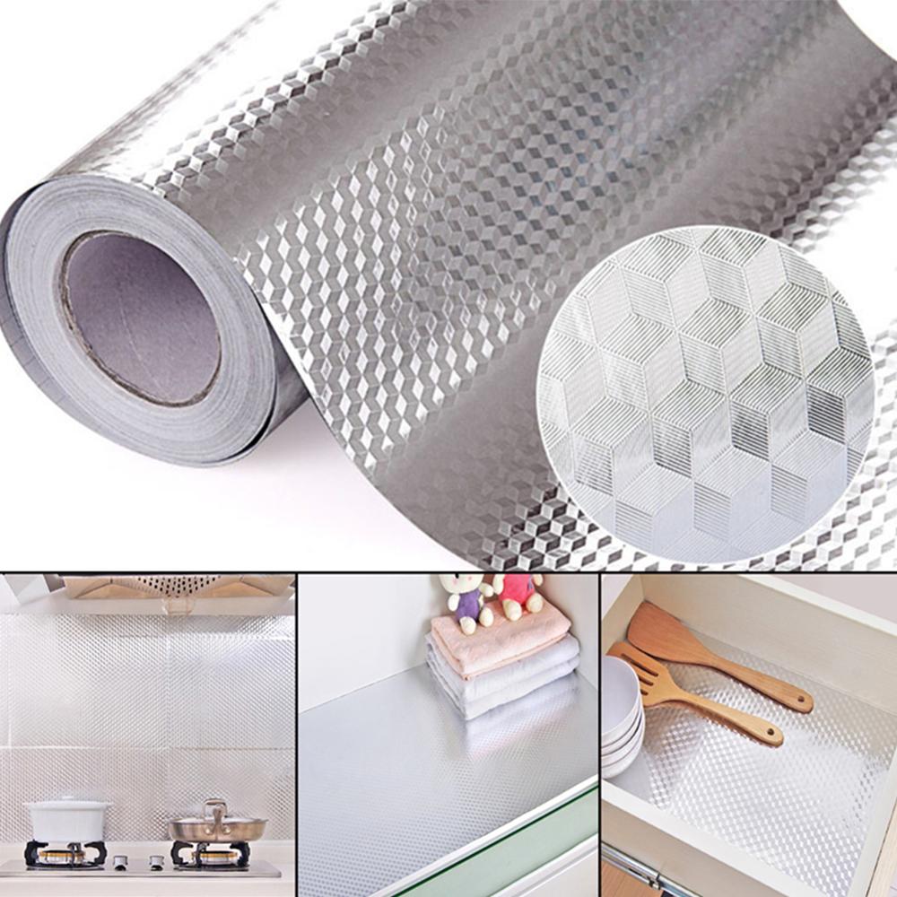 1m/2m/3m/5m køkkenoliebestandige komfur klistermærker selvklæbende aluminiumsfolie skrivebord skuffe diy tapet 40cm bredde