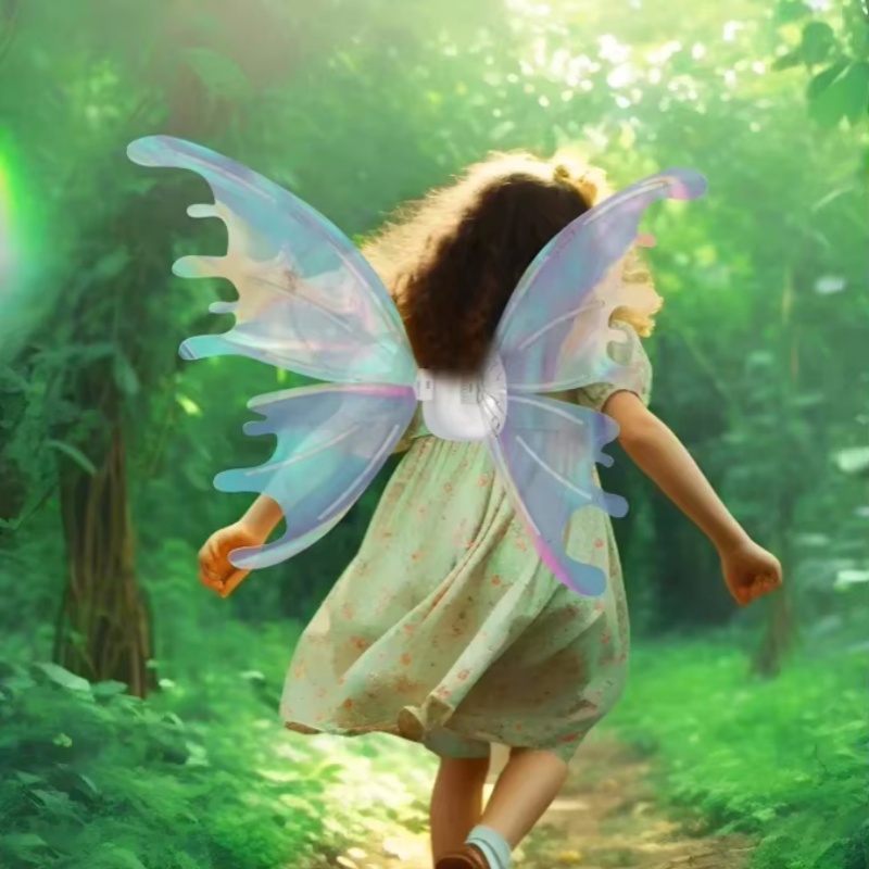 Girls Angel Elf Butterfly Wings with Dazzling Color Lights And Sound Effects Feather Back Decoration Musical Butterfly Toy
