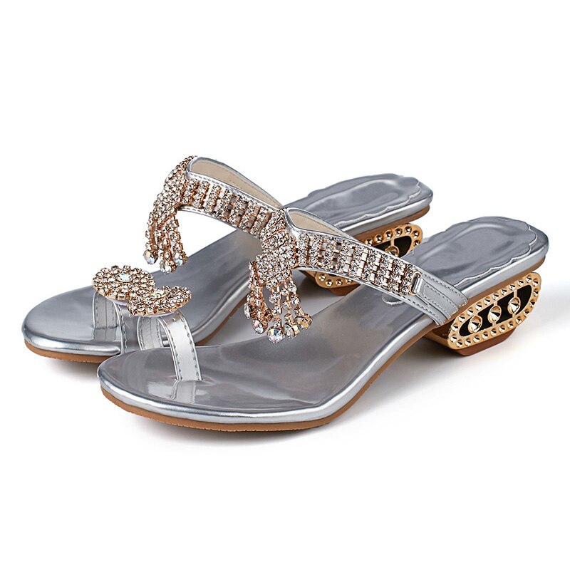 Sommar sandaler dam skor strass dam sandaler platta dam sandaler guld silver skor  yx2126: Silver- / 5.5