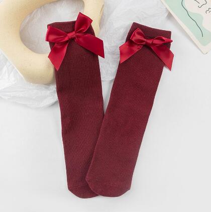 Jambières en coton pour bébé fille, bas en dentelle avec double aiguille et nœud papillon, tenue chaude pour les jambes,: red