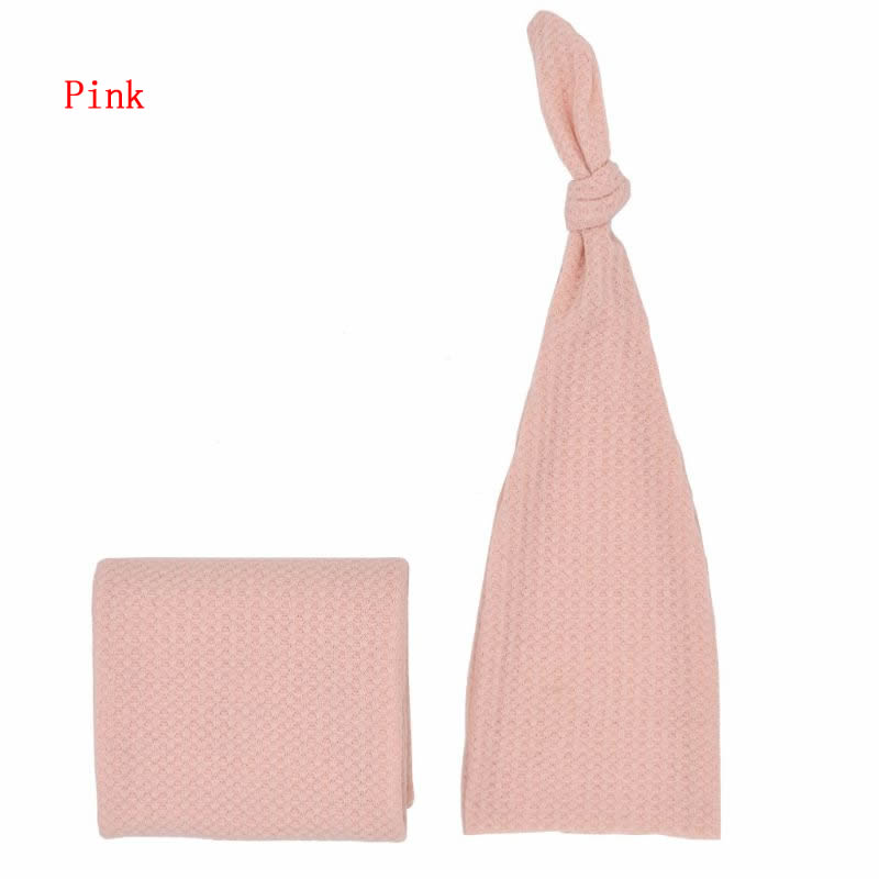 Newborn Photography Prop Infant Multi-colors Sleepy Knit Sleepy Cap+Knit Wrap Set Studio photo shoot Accessories E06F: Pink