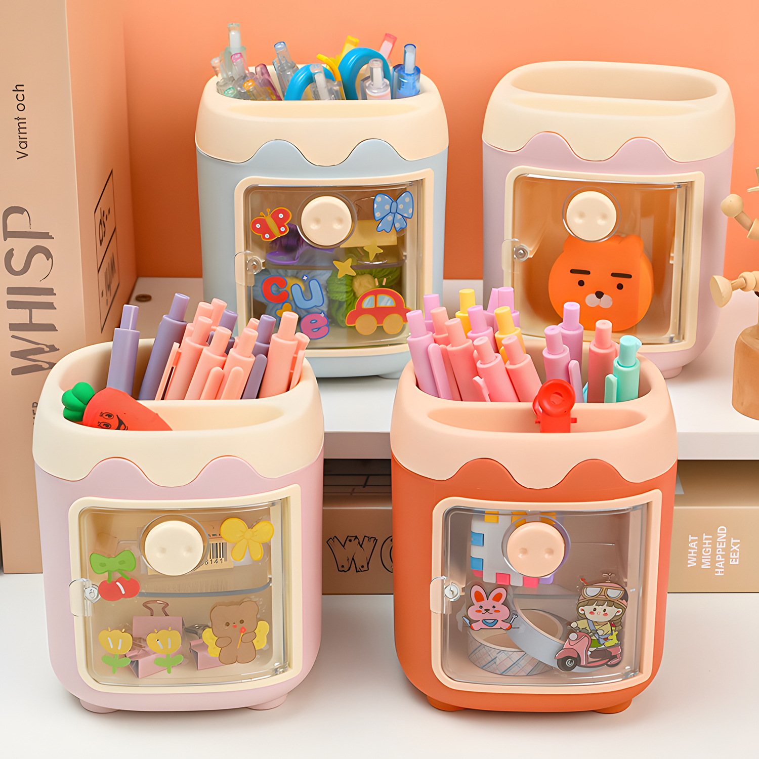 Pen Holder Organizador de Lápis com Gaveta, Cosméticos Maquiagem Brushes Holder para Penteadeira, Pig Nose Cute Pen Holder for Office