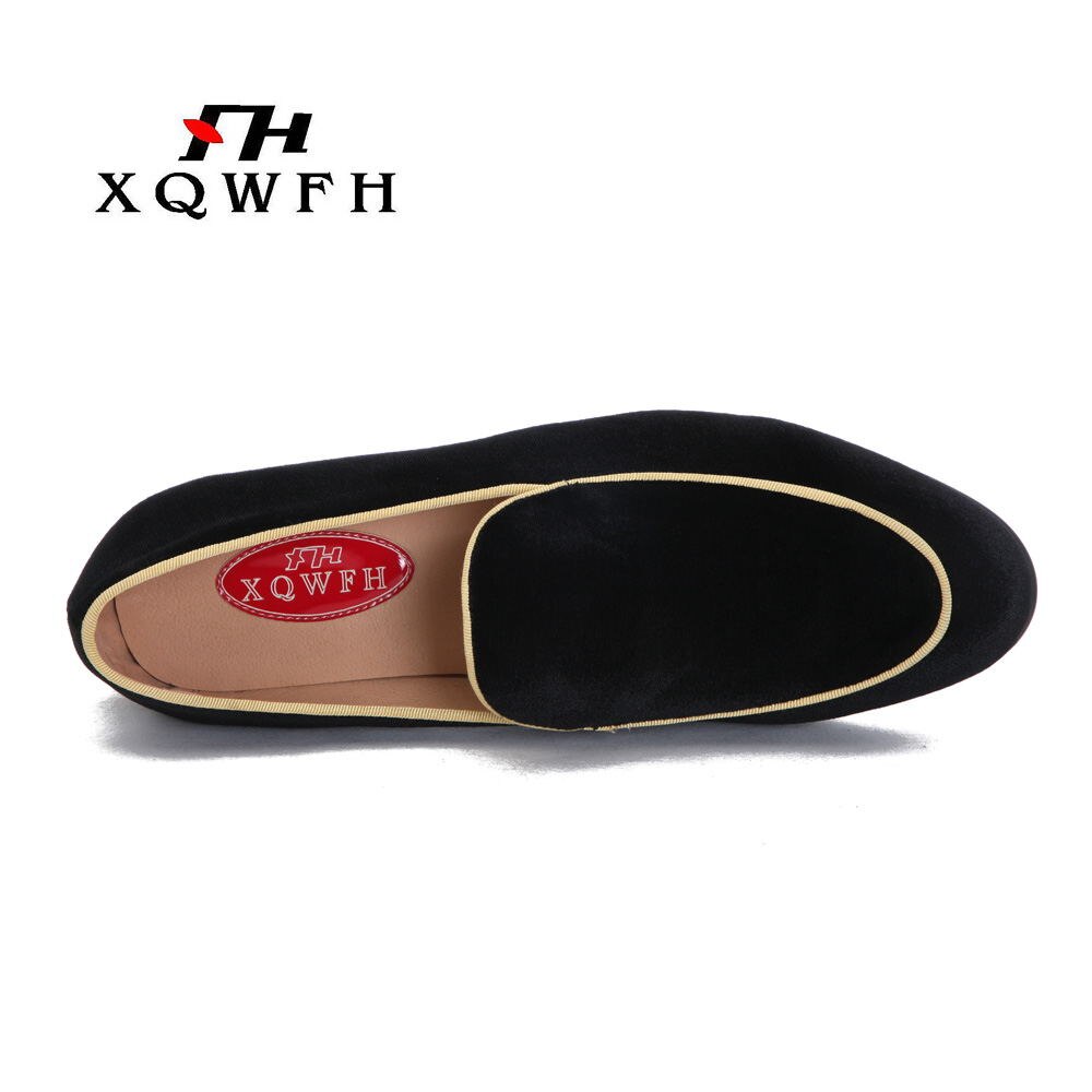 Xqwfh stil män svarta sammetsskor fest- och bankettskor för män i plusstorlek herr loafers