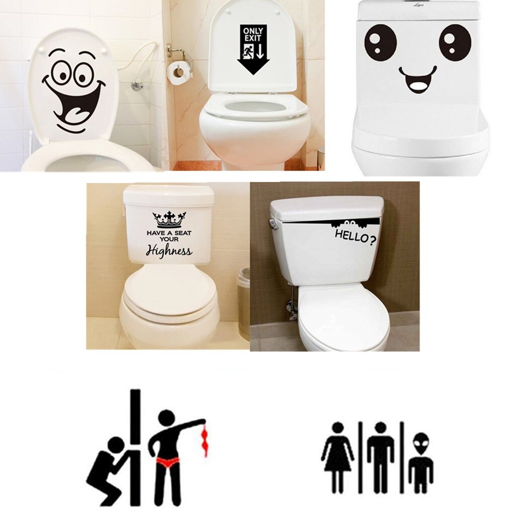 Muurstickers Verwijderbare PVC Leuke Cartoon Glimlach Gezicht Poster Washroom Deur Wc Grappige WC Sticker Familie DIY Decor Behang