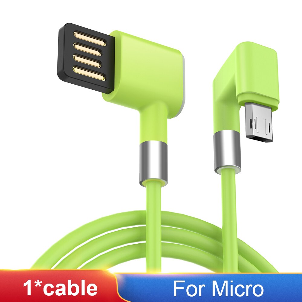 3a mikro usb type c kabel 180 ° graders rotation hurtig opladning ladekabel til samsung  s10/s9/ huawei  p20/p40/ xiaomi 10 datalinje: Grønt til mikro-usb