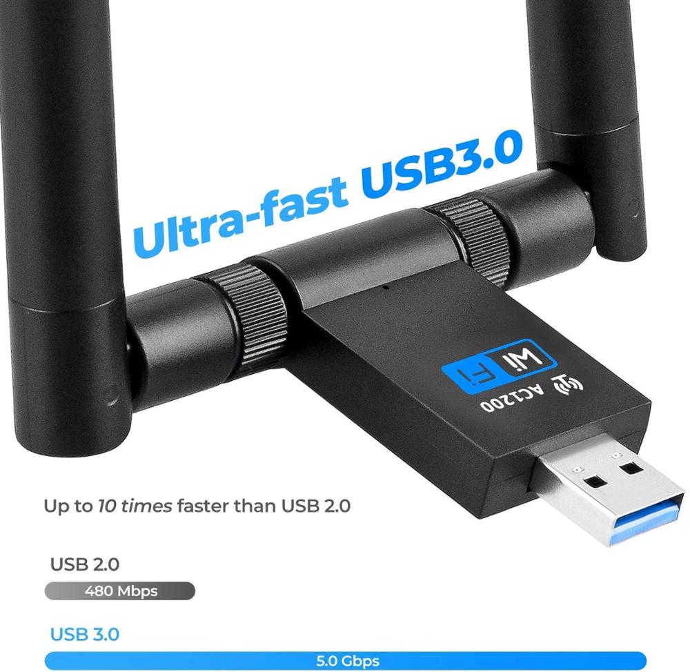 1200Mbps WIFI adaptateur USB double antenne USB 3.0 carte réseau 5Ghz sans fil adaptateur pour ordinateur portable Win 7/8/10 Linx2 MAC OS Vista