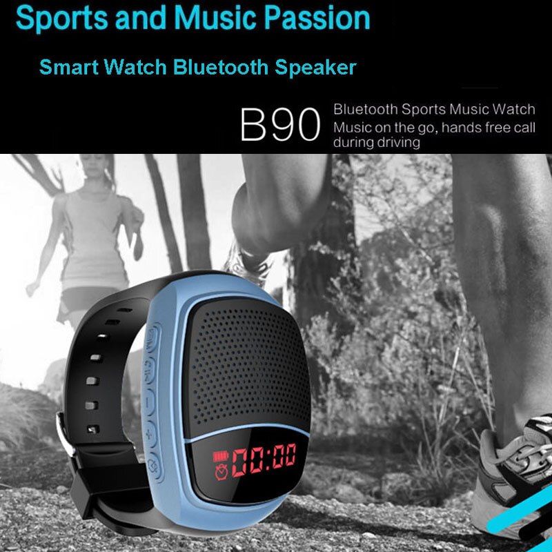 Bluetooth Speaker Sport Smart Horloge B90 Handsfree Call Tf Kaart Spelen Fm Radio Zelfontspanner Draadloze Tijd display