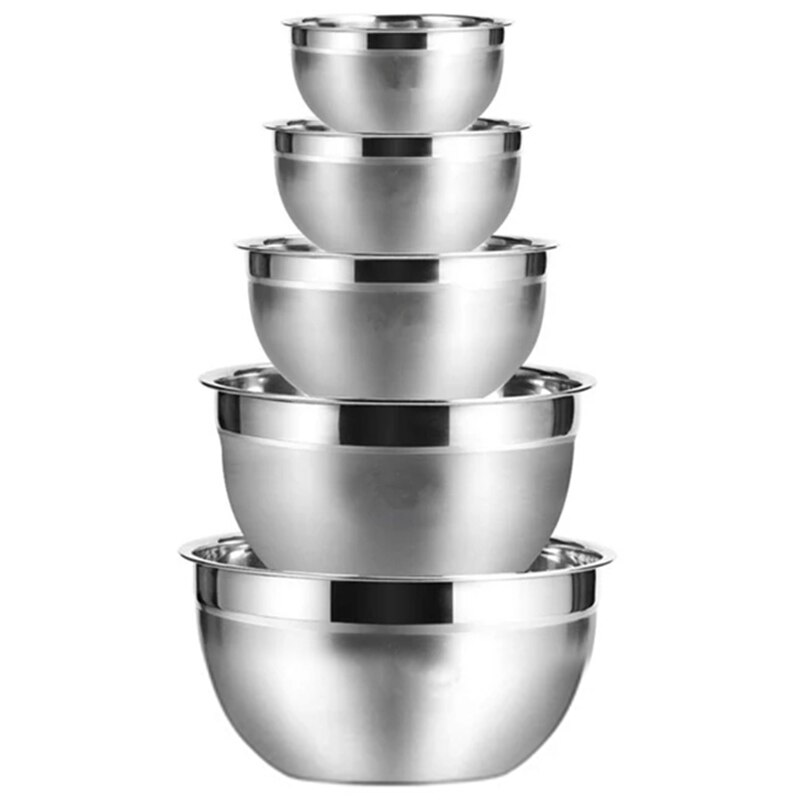 Cuenco de mezcla de acero inoxidable con cubierta de silicona (juego de 5), juego de cuencos antideslizantes para batidos, cuencos de mezcla para cocina de ensalada