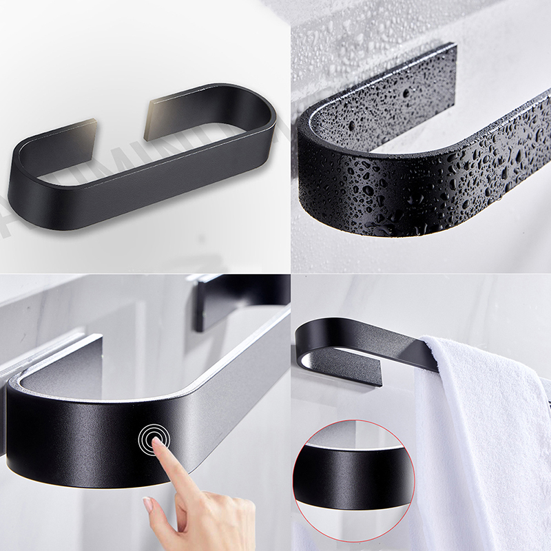 Toallero de baño de 25cm, negro y plateado colgador, barra de toalla colgante de acero inoxidable 304, organizador, estante de almacenamiento de cocina
