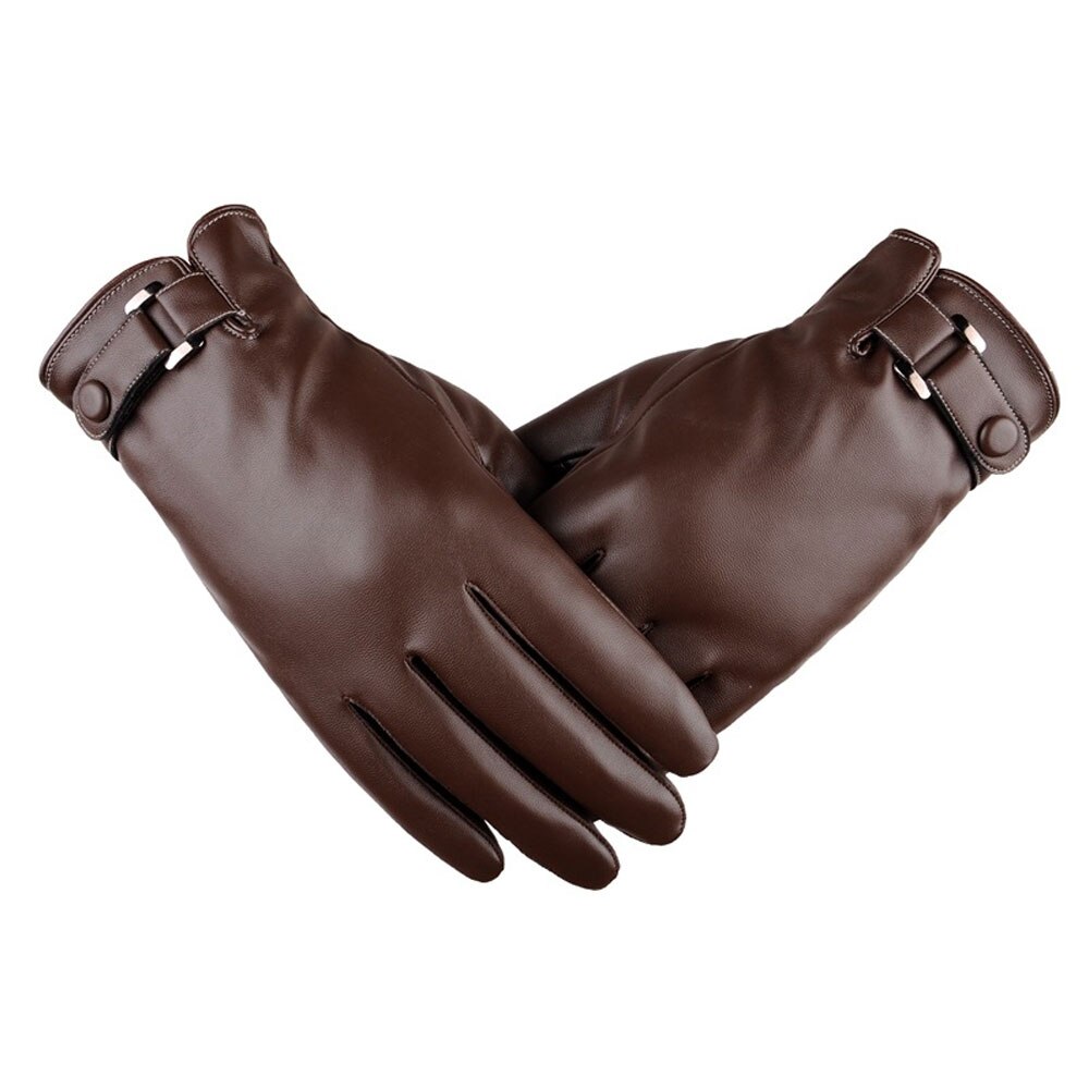 HAPPTYL 1 Paar Voll Palme Touchscreen Winter Handschuhe Warme PU Leder Handschuhe Winddicht in Kalten nasser Leichte Für männer: Braun