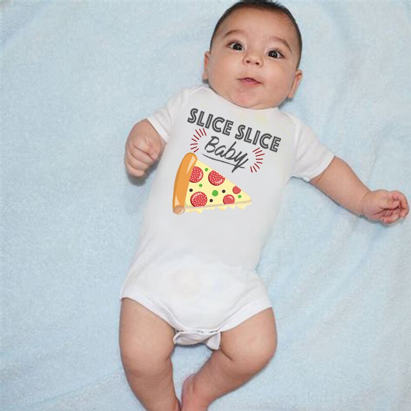 Dermspe nyfødte baby drenge piger kortærmet brev print skive skive baby pizza romper sommer baby tøj salg