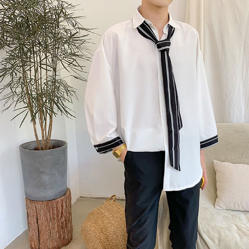 Skjorter menn bluse casual plus size koreansk langermet skjorte herre solide svarte bluser komfortable hvite klestopper