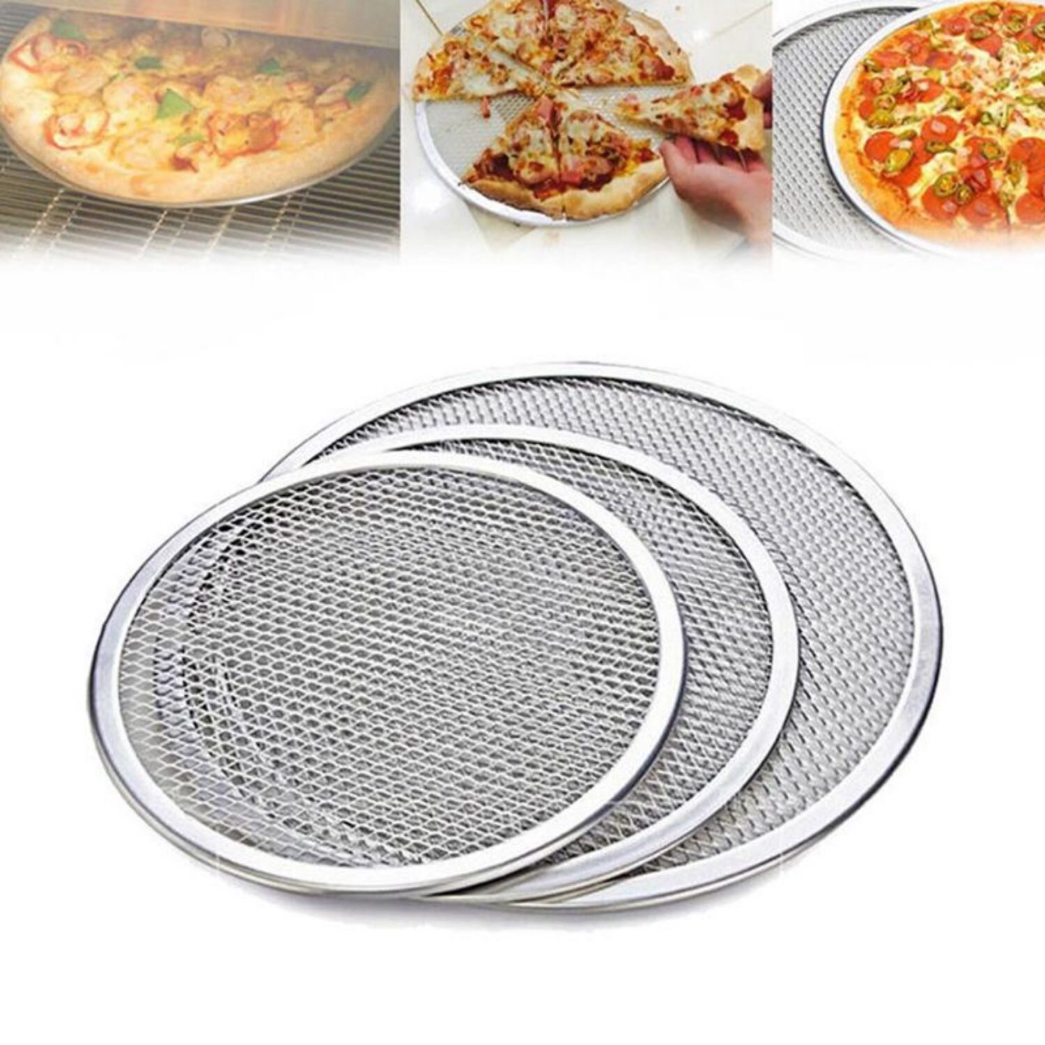 2x Round Pizza Oven Baking Tray Barbecue Grate Non... Grandado