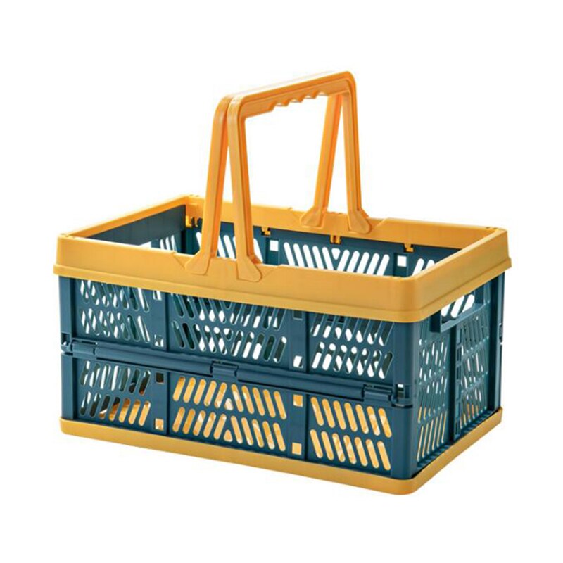 Folding Storage Basket Portable Food Snack Storage Basket Picnic Shopping Convenient Hand Basket Home Multi-purpose Basket: blue