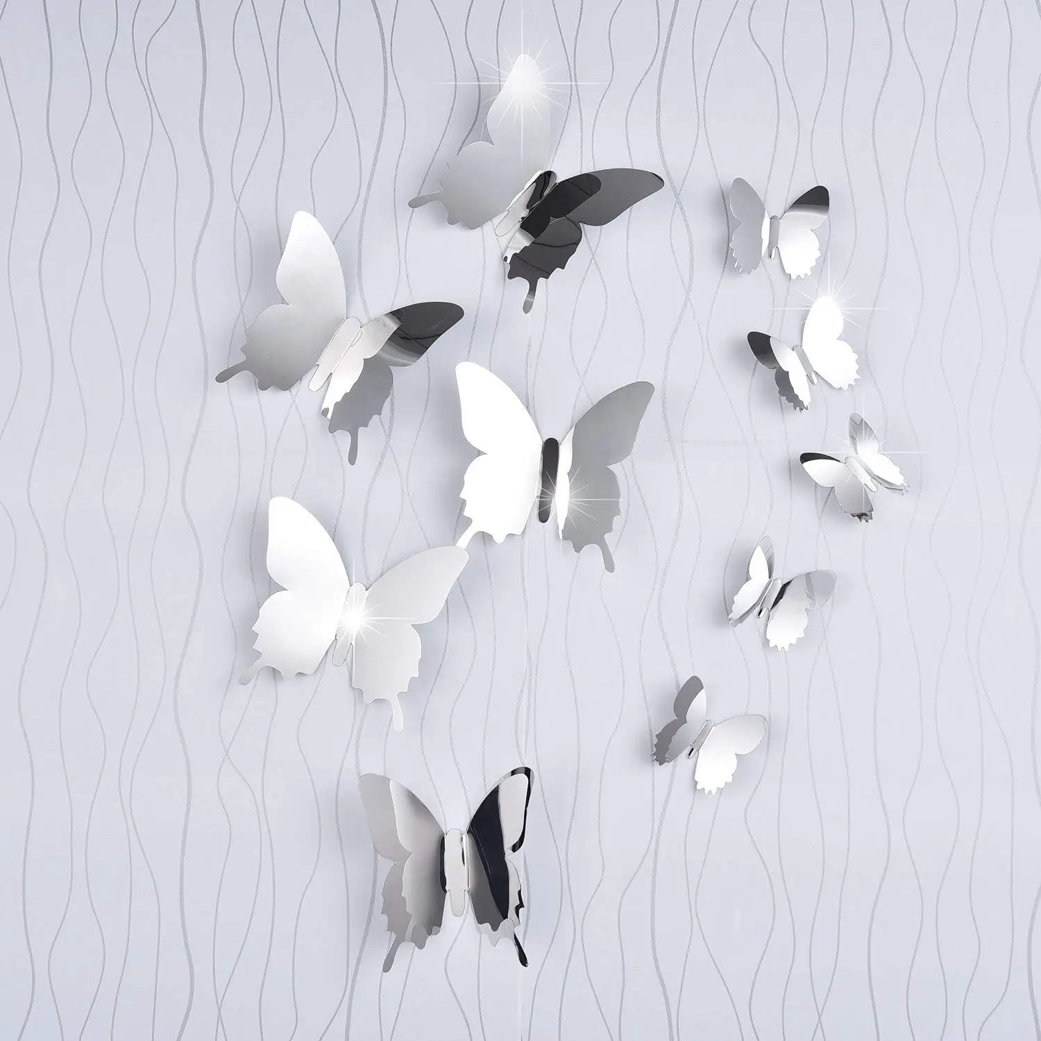 Pegatinas de pared de espejo de mariposa para niños, 12 piezas, calcomanía 3D DIY, arte para niños, pegatina para pegar, decoración del hogar, Fondo de dormitorio, de boda