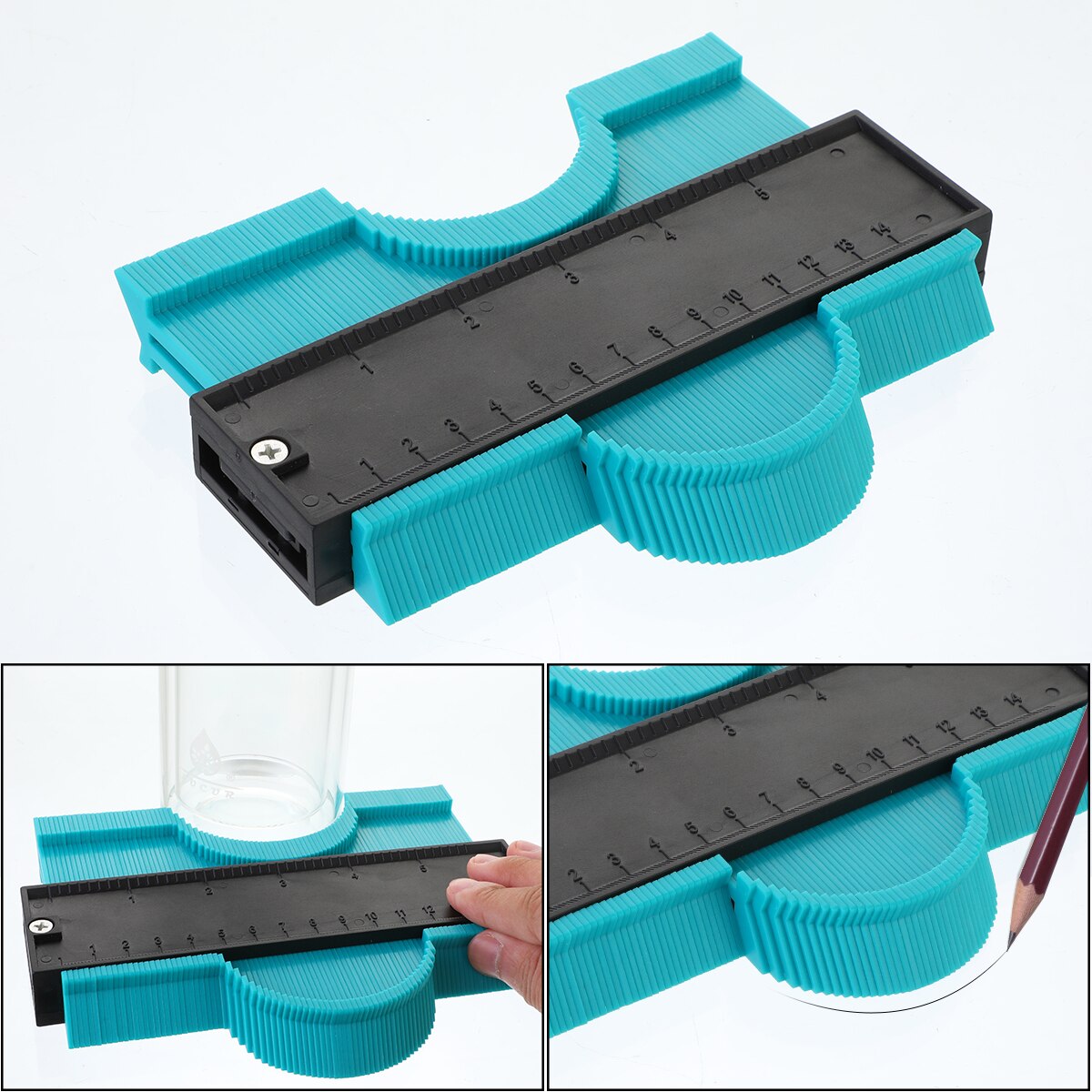 Multi-functio Contour Profile Gauge Tiling Laminate Tiles Edge Shaping Wood Measure Ruler Contour Gauge Duplicator 5/10 inch: 14cm green