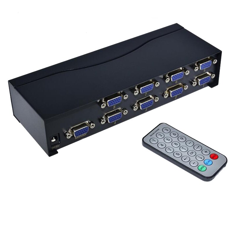 8 Port VGA Switch Box HD Video Computer Host Display Sharer Converter 8 in 1 out With Remote Control Switching