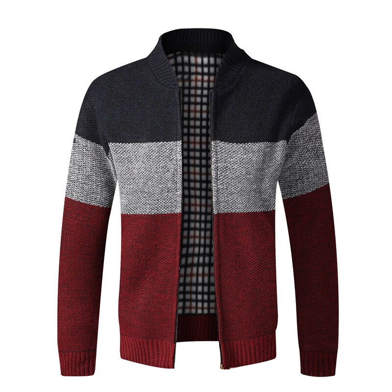 Herre sweatere cardigan frakker efterår vinter varm kashmir imiteret uld lynlås sweatre jakke afslappet strik patchwork sweatercoat: 3 / Xxl