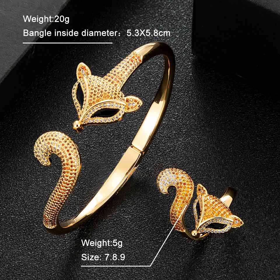 Zlxgirl gioielli moda forma di volpe collana orecchino braccialetto anello 4 pezzi set gioielli da sposa set di gioielli in metallo con zirconi cubici