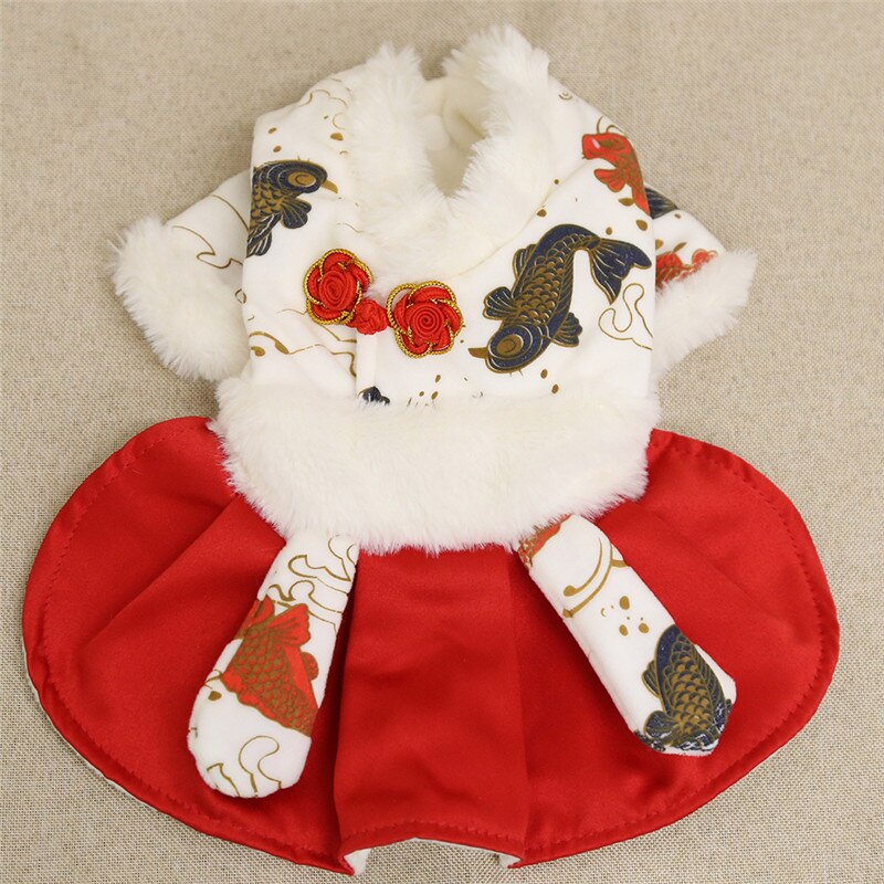 Vestido de invierno de Año chino para perro, ropa para mascota, traje Tang Cheongsam, falda para cachorro y gato, vestidos de boda, traje para perro pequeño