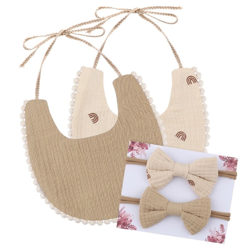 Asciugamano Saliva per bambini CORB con Kit fascia Bowknot 2 pezzi bavaglini per neonati in puro cotone regalo per nuovi genitori: 4