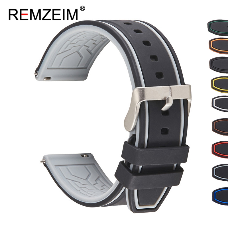 Premium Siliconen Horloge Band Quick Release Rubber Horloge Band 20Mm 22Mm 24Mm Horloge Band Horloge Vervanging Horlogeband groen: gray-black / 22Mm