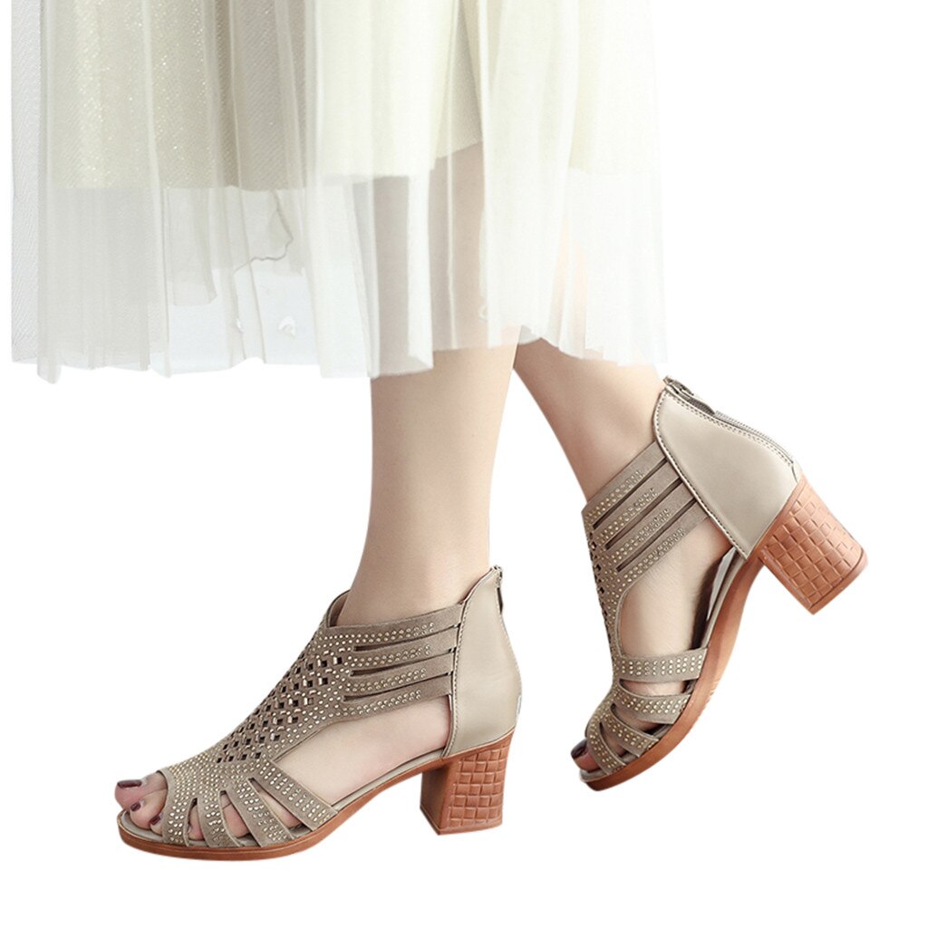 SAGACE Sommer Römischen Sandalen Frauen Damen Keil Sandalen Kristall lässig Fisch Mund Hohl Schuhe Reißverschluss Dame Schuhe