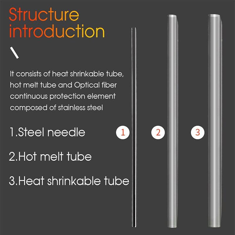 1000pcs single steel needle Fiber optic heat-shrinkable sleeve 60mm FTTH fiber optic fusion splice protection tube