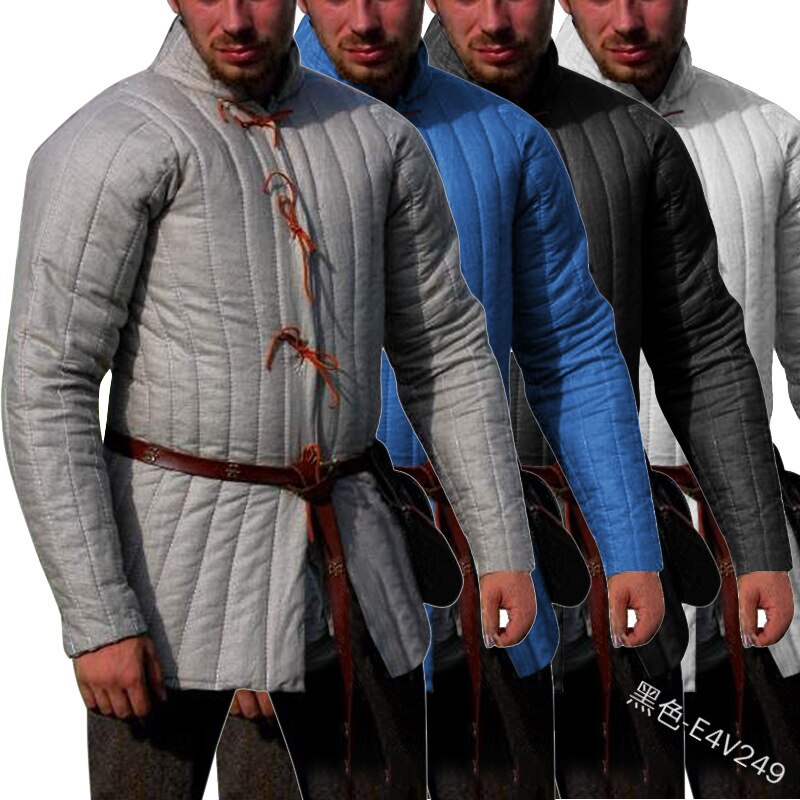 Adult Men Medieval Larp Viking Costume Leopold Gambeson Canvas Suede Turtleneck Jacket Battle Hero Outfit Winter Padded Coat