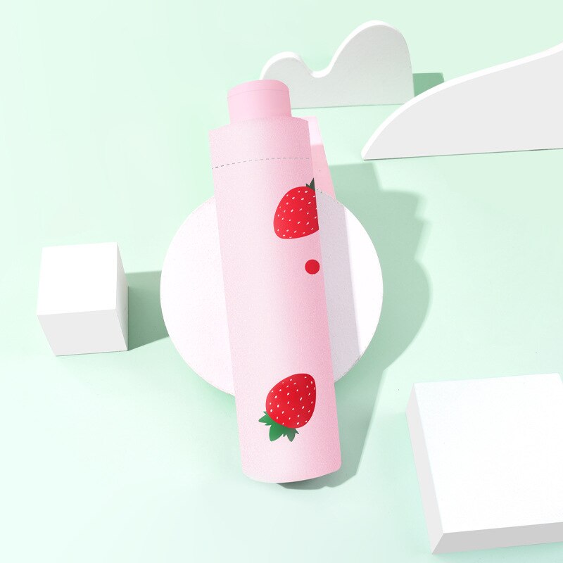 Leuke Vrouwen Paraplu Verse Meisje Kleine Aardbei Regen En Zon Tweeërlei Gebruik Paraplu Macaron Kleur Vinyl Zon Bescherming parasol: 1 powder