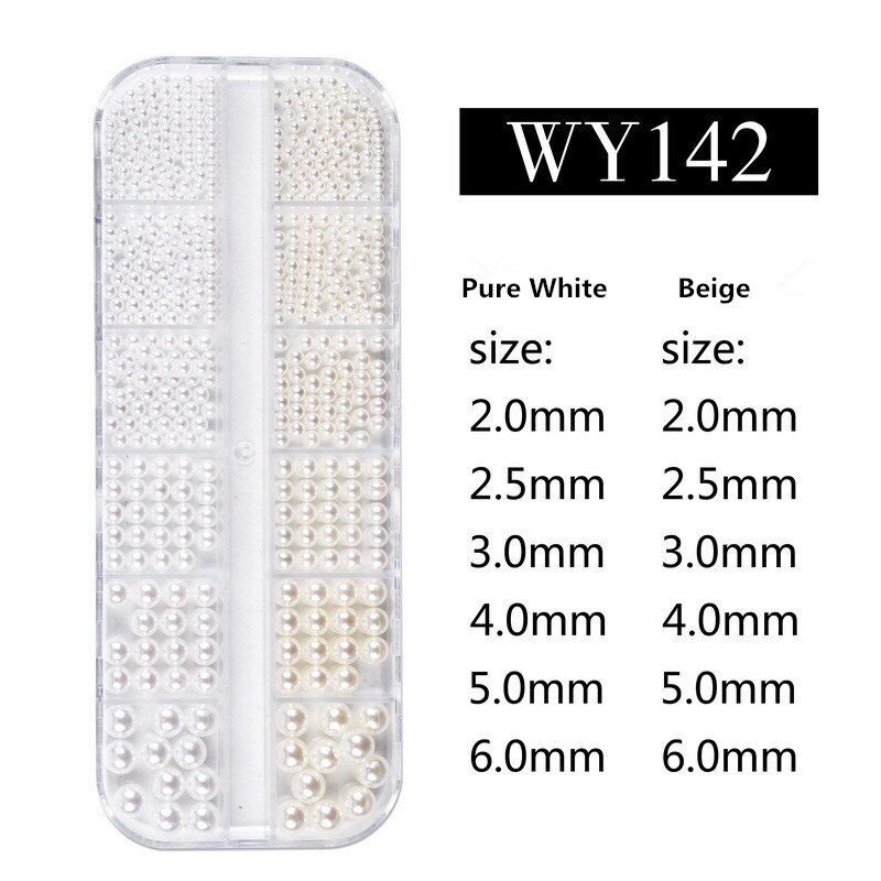 12 Grid AB Wit Nail Pearl Nail Art Decorations Gemengde Size Pearl Steentjes Kralen Plaksteen Nail Tips voor Manicure Nailart: WY142 Nail Pearl