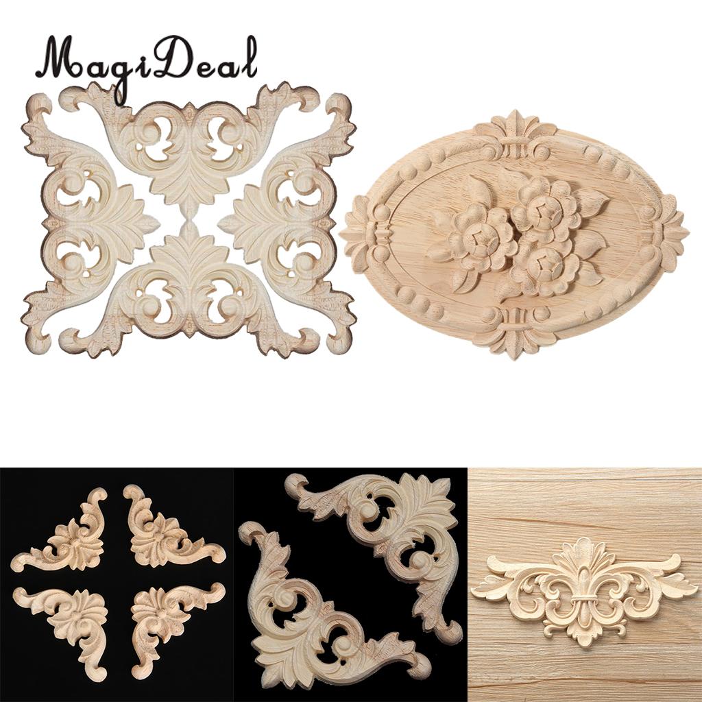 3D Hout Gesneden Hoek Onlay Meubilair Home Decoratie Kozijn Spiegel Frame Wood Craft Unpainted Applique