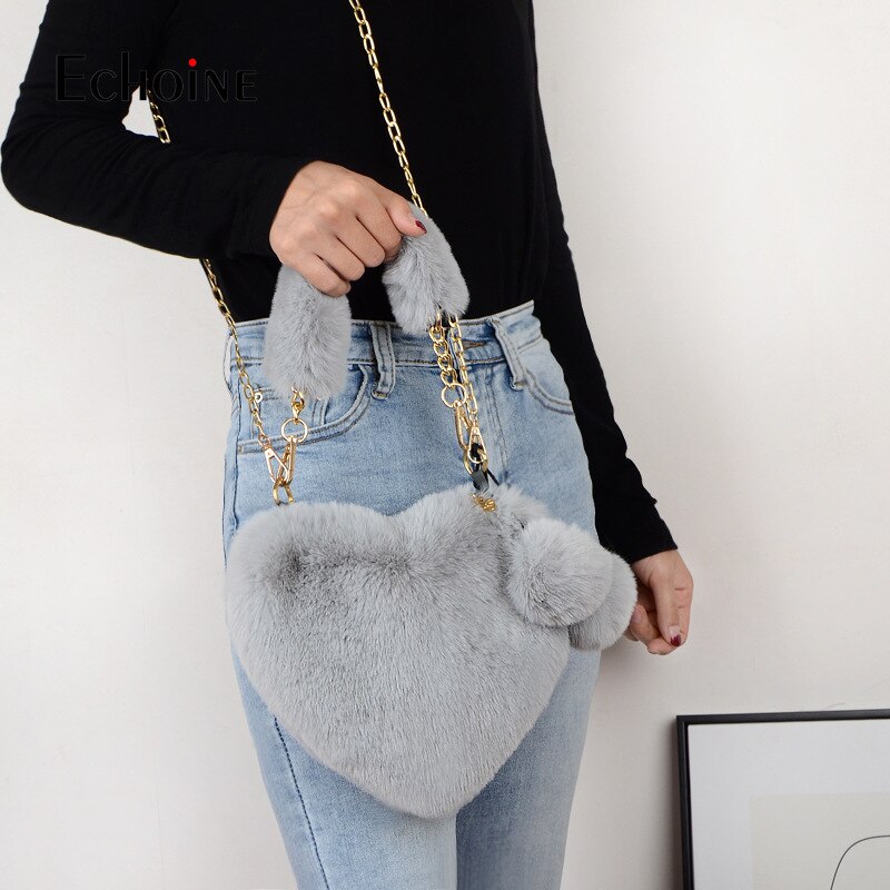 Echoine Frauen Winter Faux Pelz Handtasche Dame Herz Form Hand Tasche Weibliche Telefon Geldbeutel Teenager Mädchen Partei Tote taschen