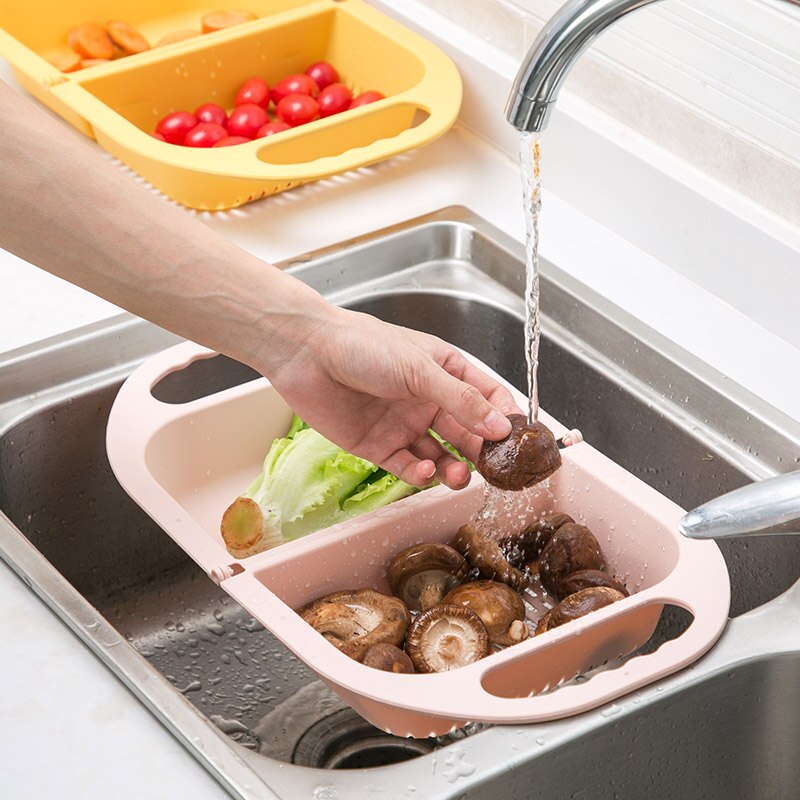 1pc 2 galler vikbar avloppskorg diskbänk tvätta frukt- och grönsakskorg plast kökstvättställ