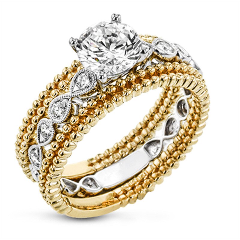 Luxe Vrouwelijke Witte Ronde Kristallen Ring Charme Goud Zilver Kleur Wedding Ring Vintage Zirkoon Stone Engagement Grote Ringen Voor Vrouwen