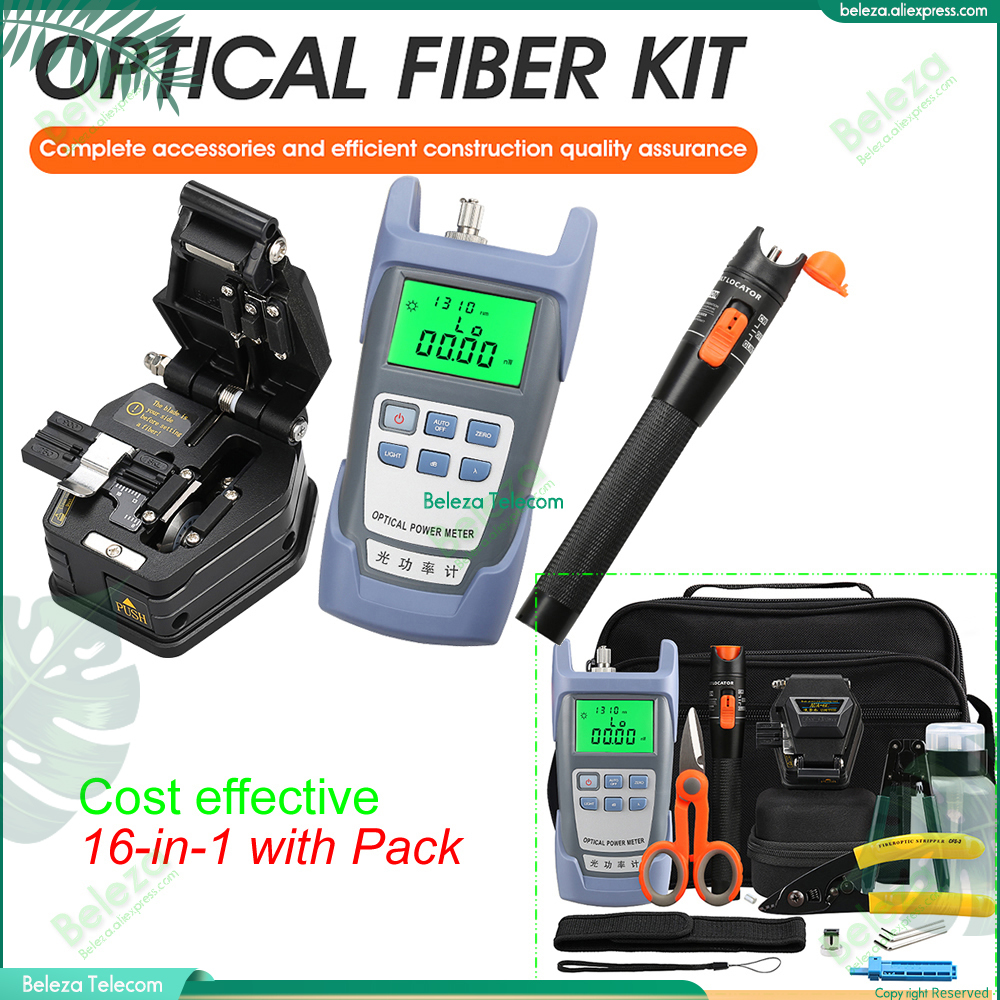 Fiber Optic FTTH Tool Kit AUA-6C Fiber Cleaver Optical Power Meter 10MW Visual Fault Locator Wire stripper