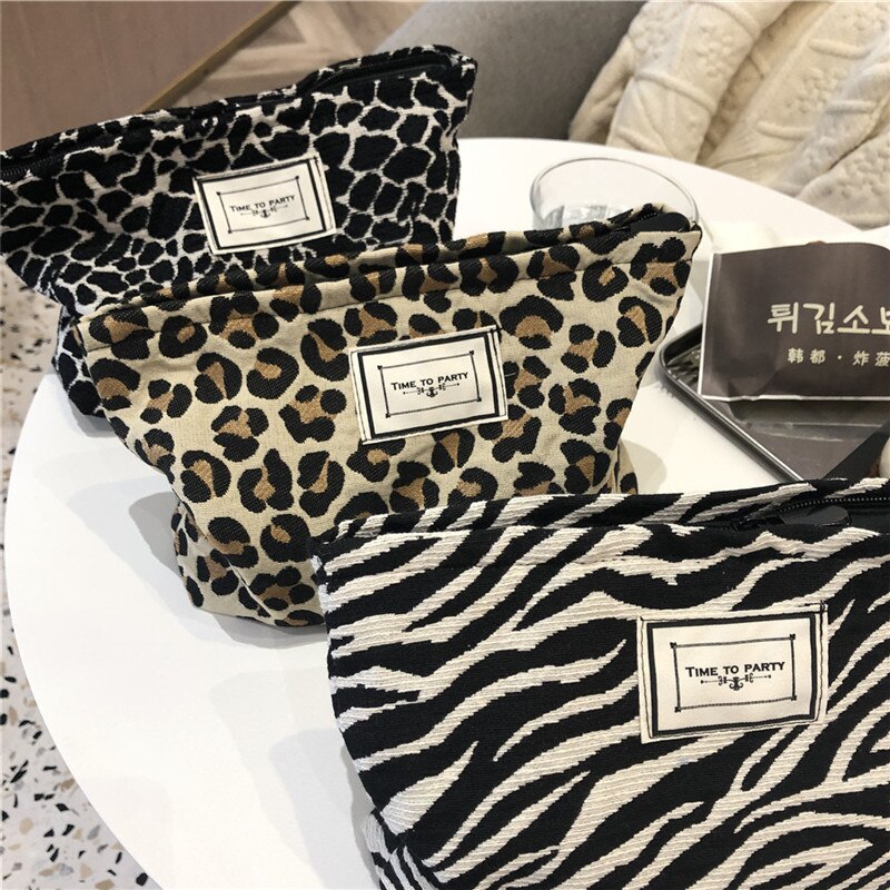 Grote Vrouwen Leopard Cosmetische Tas Canvas Waterdichte Rits Make-Up Tas Reizen Wassen Make-Up Organizer