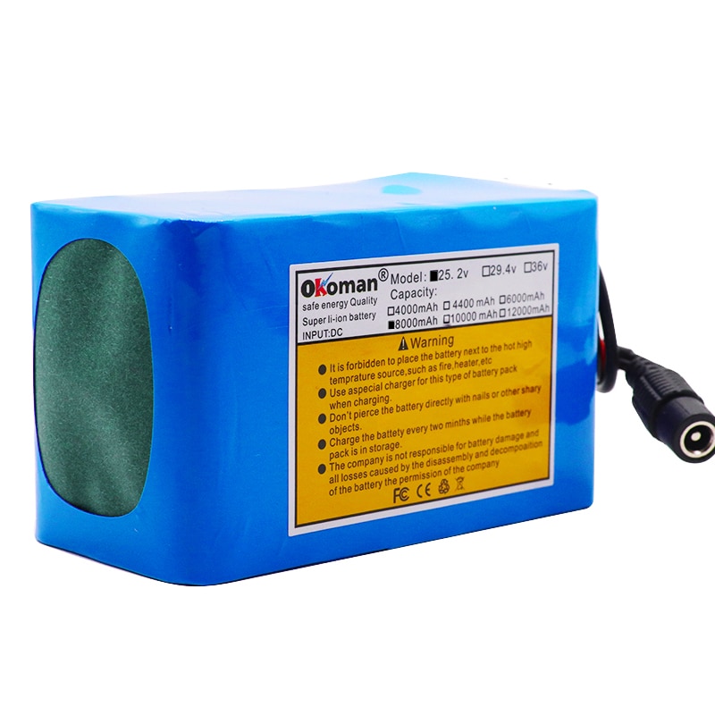 original 24V 8Ah 18650 Battery Lithium Battery 25.2v 8000mAh Electric Bicycle Moped /Electric/Li ion Battery Pack with charger