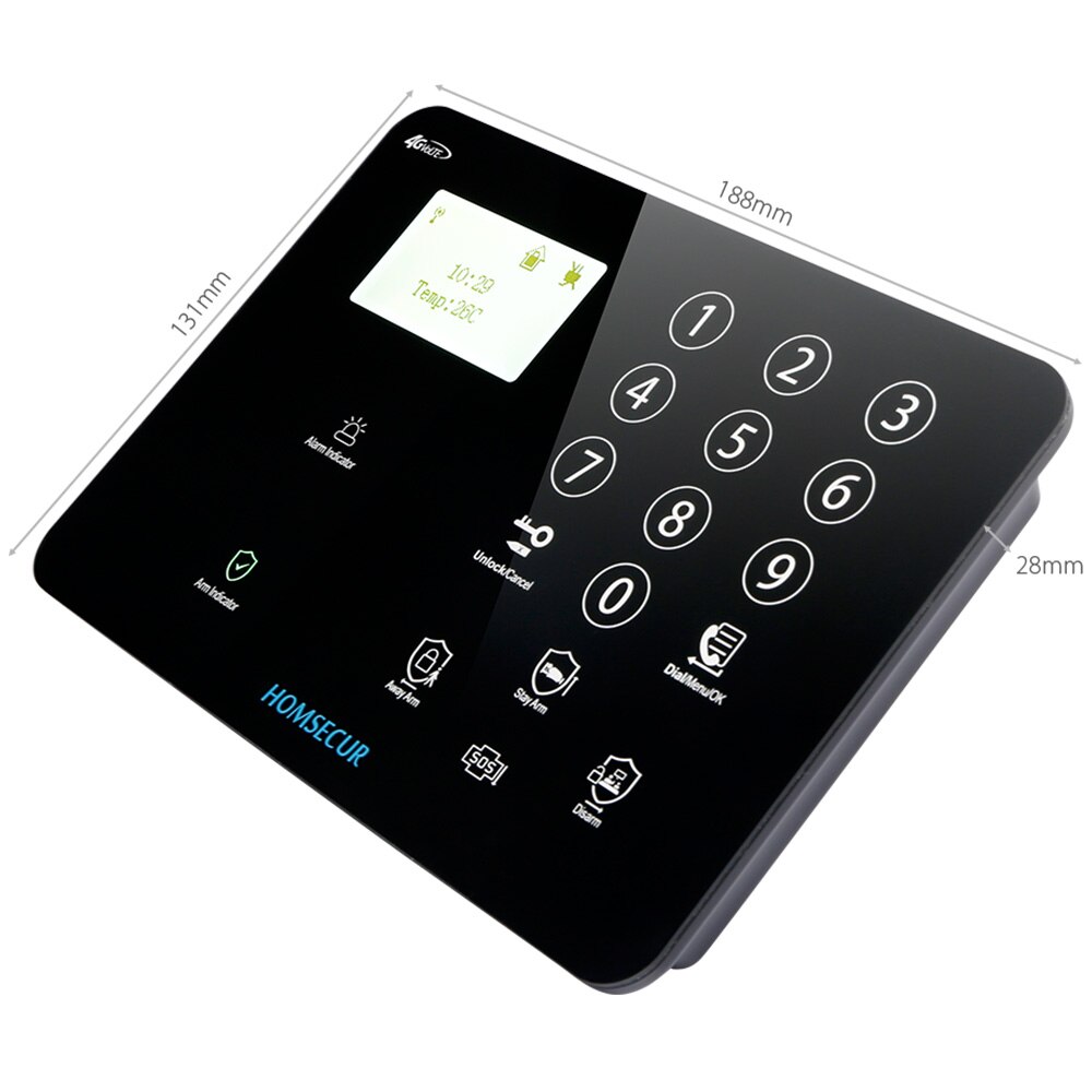 HOMSECUR DIY Wireless&wired 4G/GSM LCD Burglar Intruder Alarm System+IOS/Android APP for Home Security GA01-4G-B/W