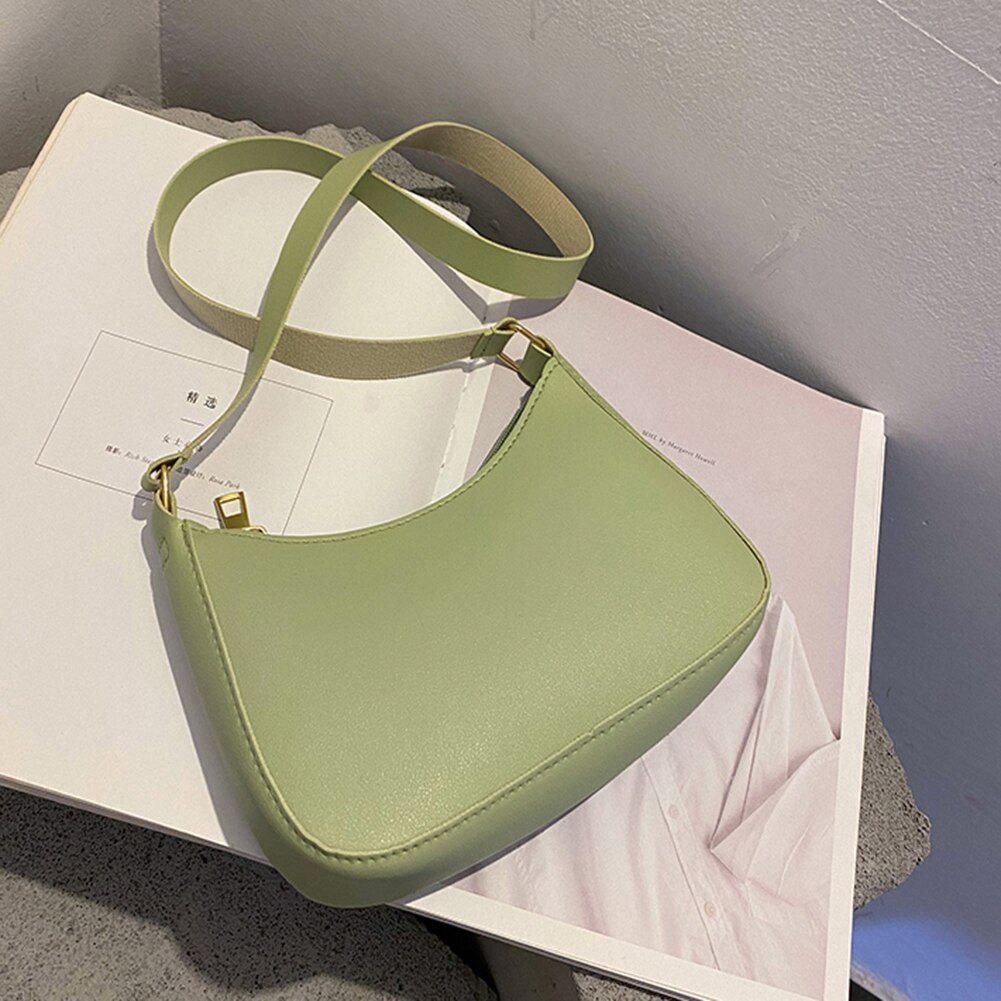 Nuevos bolsos de mano a la para mujer, bolso Retro de Color sólido de cuero PU, bolso de hombro para axila, bolsos informales para mujer, bolso de para mujer: Verde