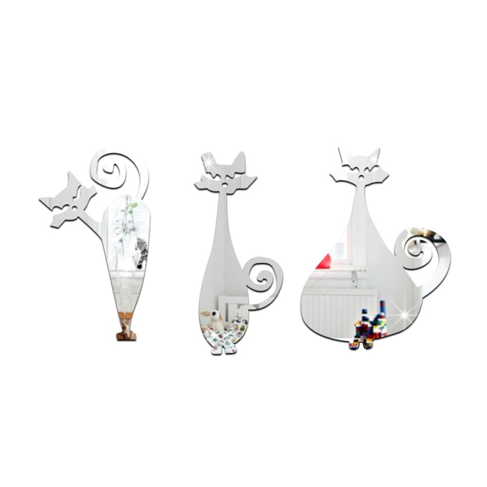 Diy 3d schattige katten muurstickers van acrylspiegels voor thuis, decoratieve kattenspiegel voor op de muur van de kamer